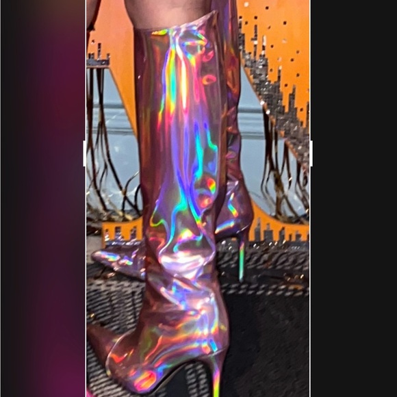 Pink Metallic Knee High Stiletto Boots - Picture 7 of 7